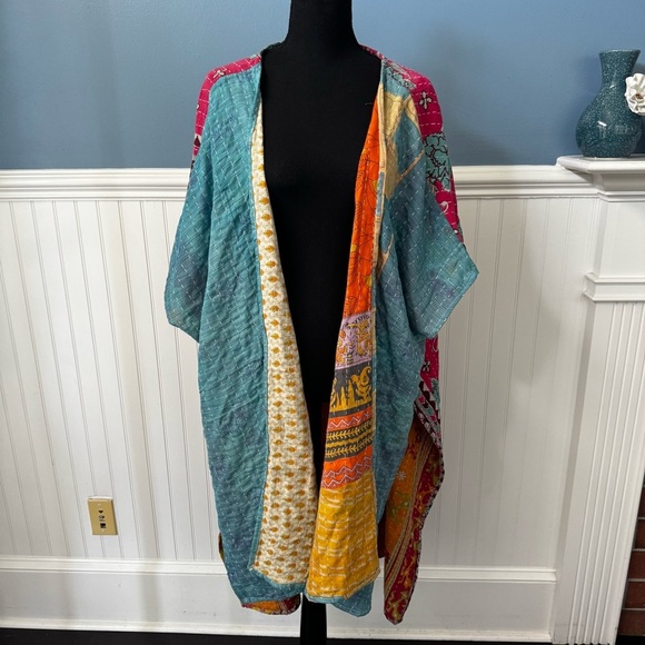 GORGEOUS Nwot Handmade India Kantha Kimono ~ OOAK! Amazing colorway! Reversible - Picture 1 of 7